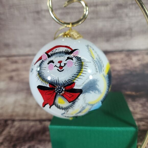 Cat Kitten Christmas Ornament Li Bien Reverse Hand Painted Pier 1 One 2017 w Box - Picture 2 of 14